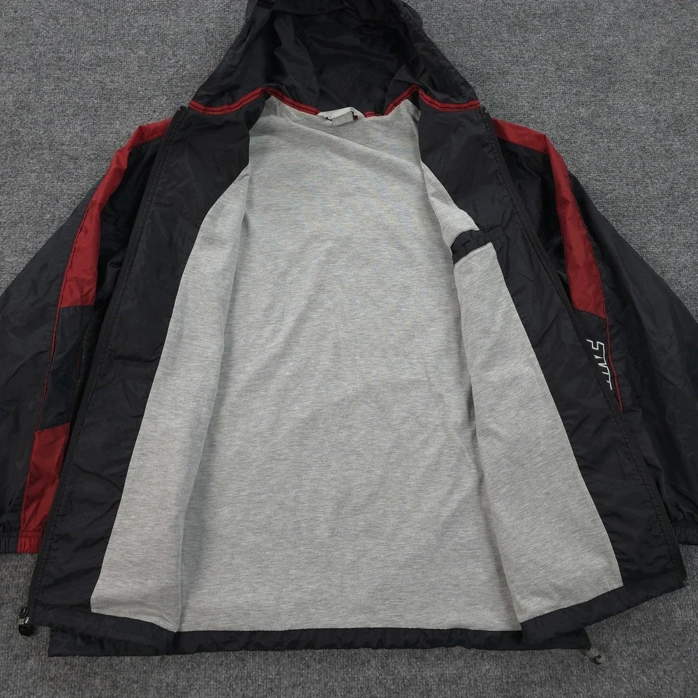 Vintage‎ Nike Jacket Mens XL Black Red Hooded Full Zip Windbreaker Lined Y2K